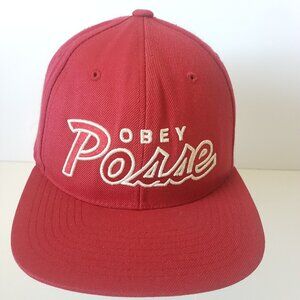 OBEY POSSE Hat Cap Unisex Snapback Adult One Size Fits All Wool Blend Red
